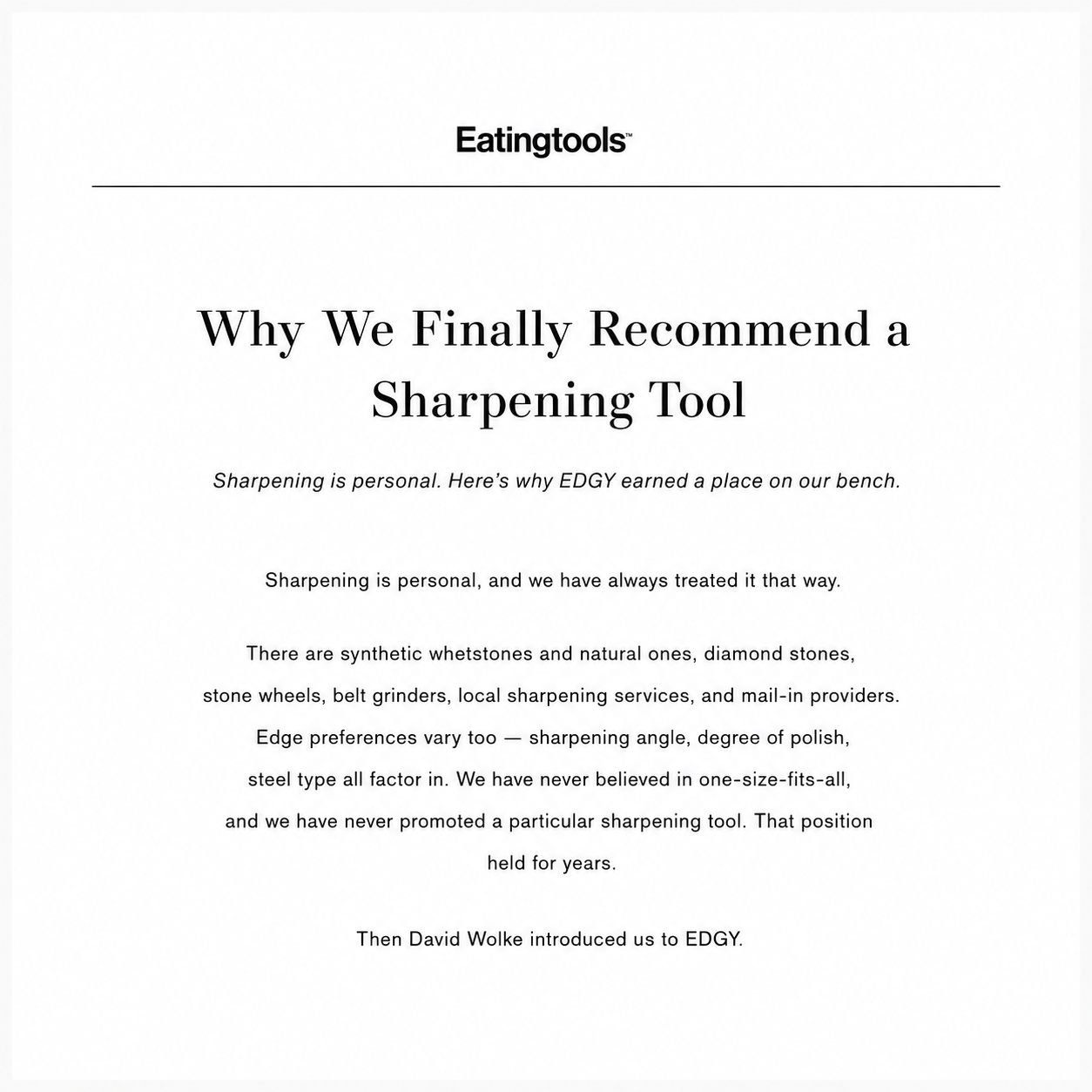 eatingtools.com (USA, New York) - "Warum wir endlich einen Messerschärfer empfehlen können"